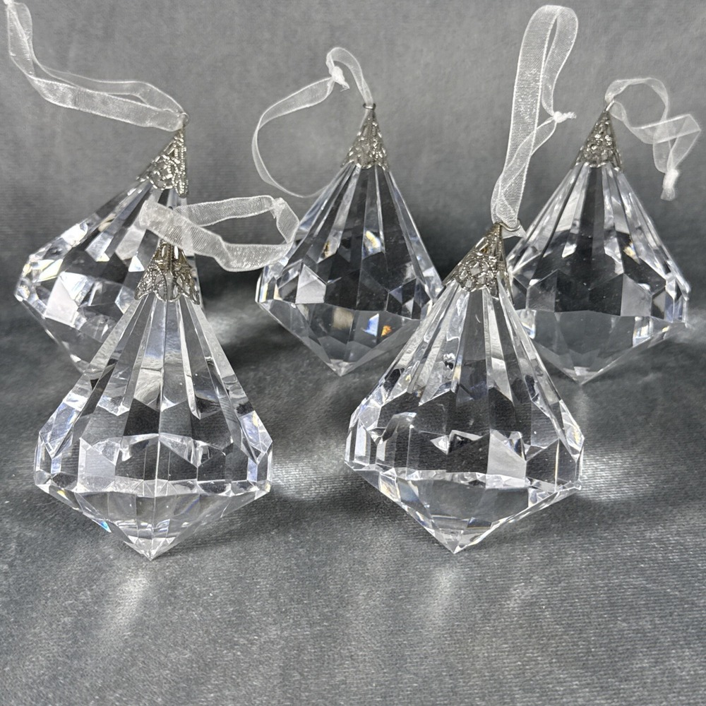 Acrylic Tear Drop Diamond Shaped Ornament Faceted Christmas Lot of 5 3 1/4"